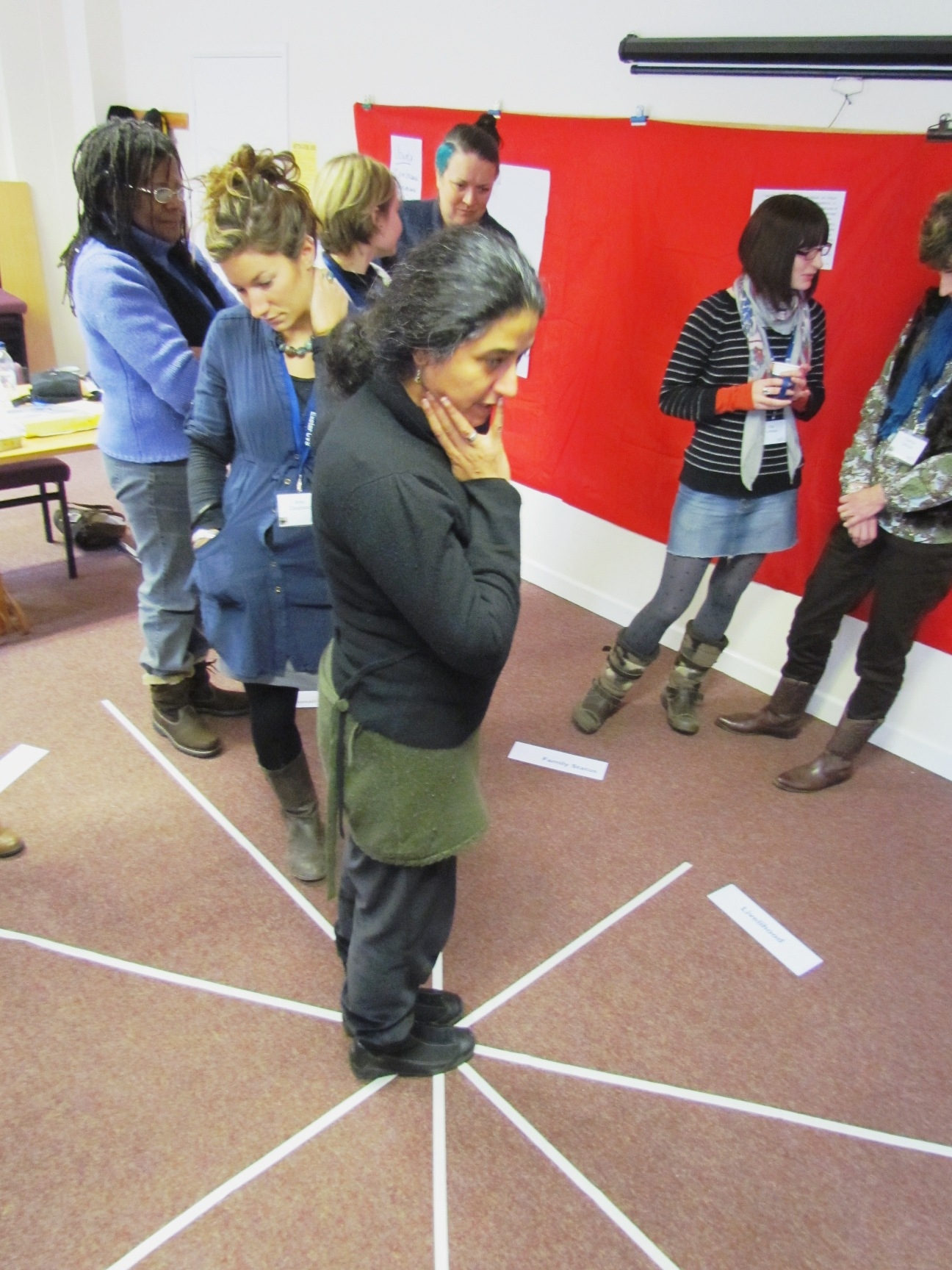 Women playing floor game